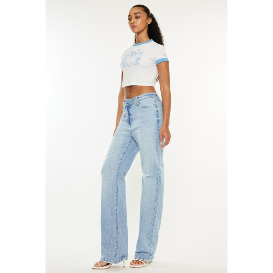 Kancan Distressed High Waist Straight Jeans Apparel and Accessories