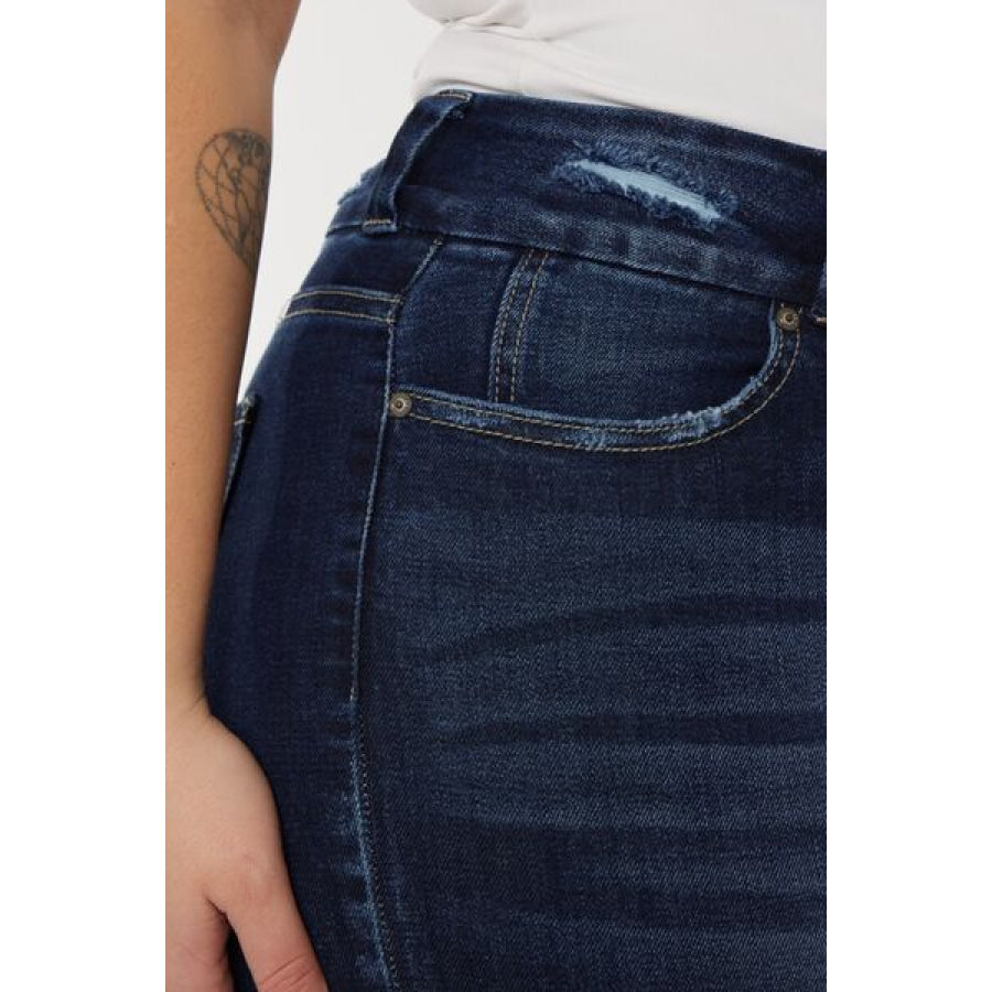 Kancan Full Size Cat’s Whiskers Raw Hem High Waist Jeans Apparel and Accessories