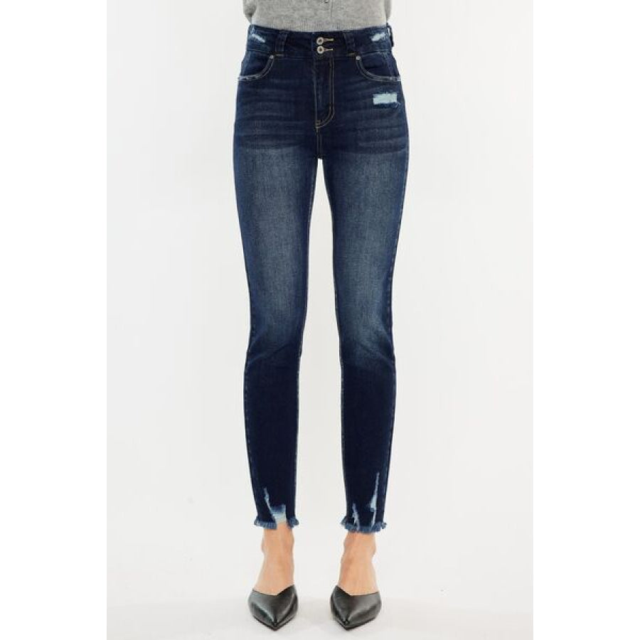 Kancan Full Size Cat’s Whiskers Raw Hem High Waist Jeans Apparel and Accessories