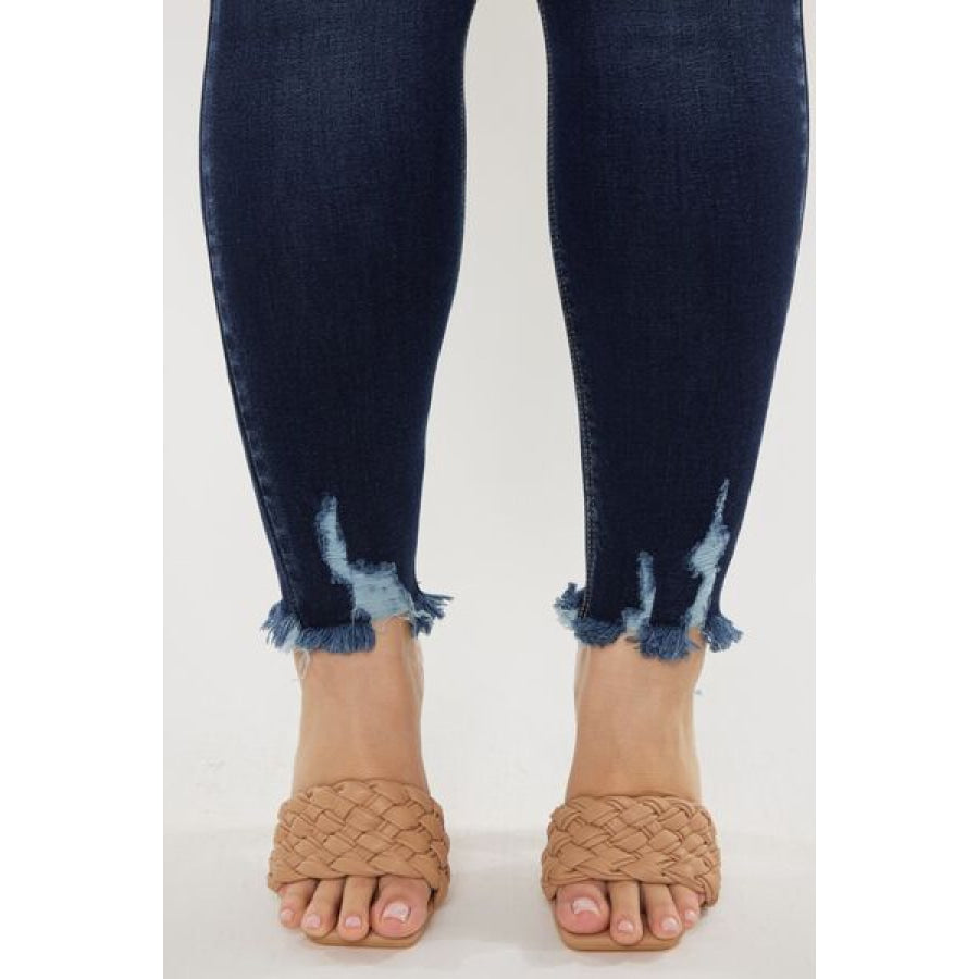 Kancan Full Size Cat’s Whiskers Raw Hem High Waist Jeans Apparel and Accessories