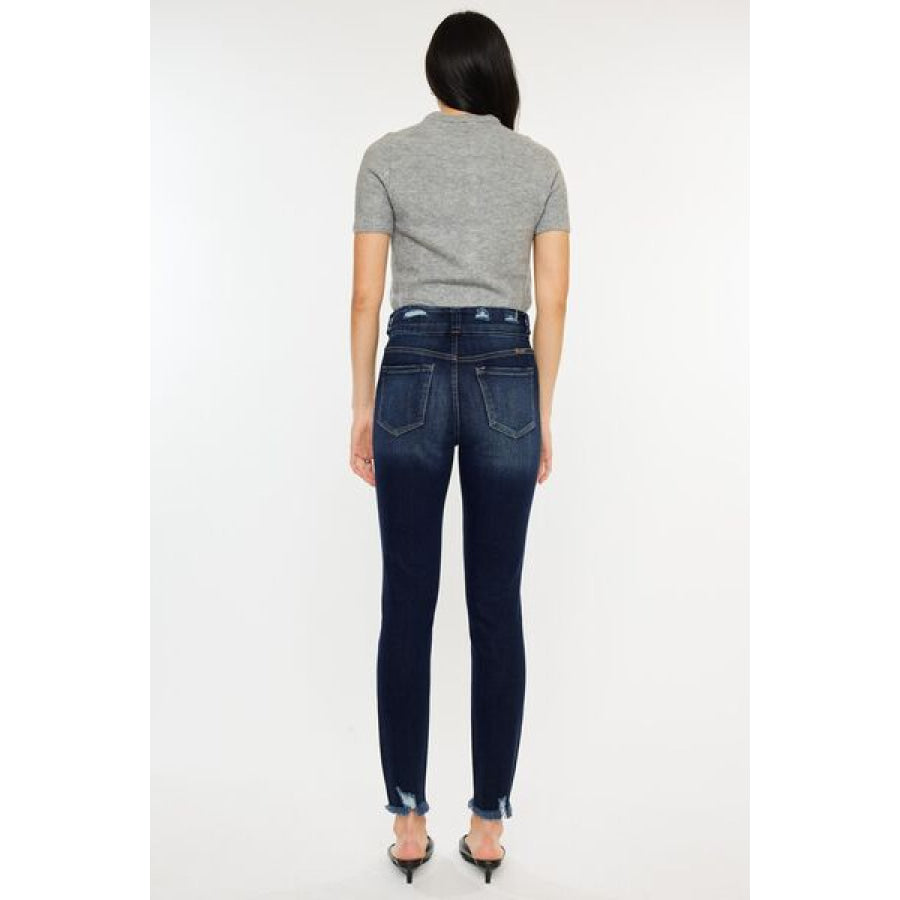 Kancan Full Size Cat’s Whiskers Raw Hem High Waist Jeans Apparel and Accessories