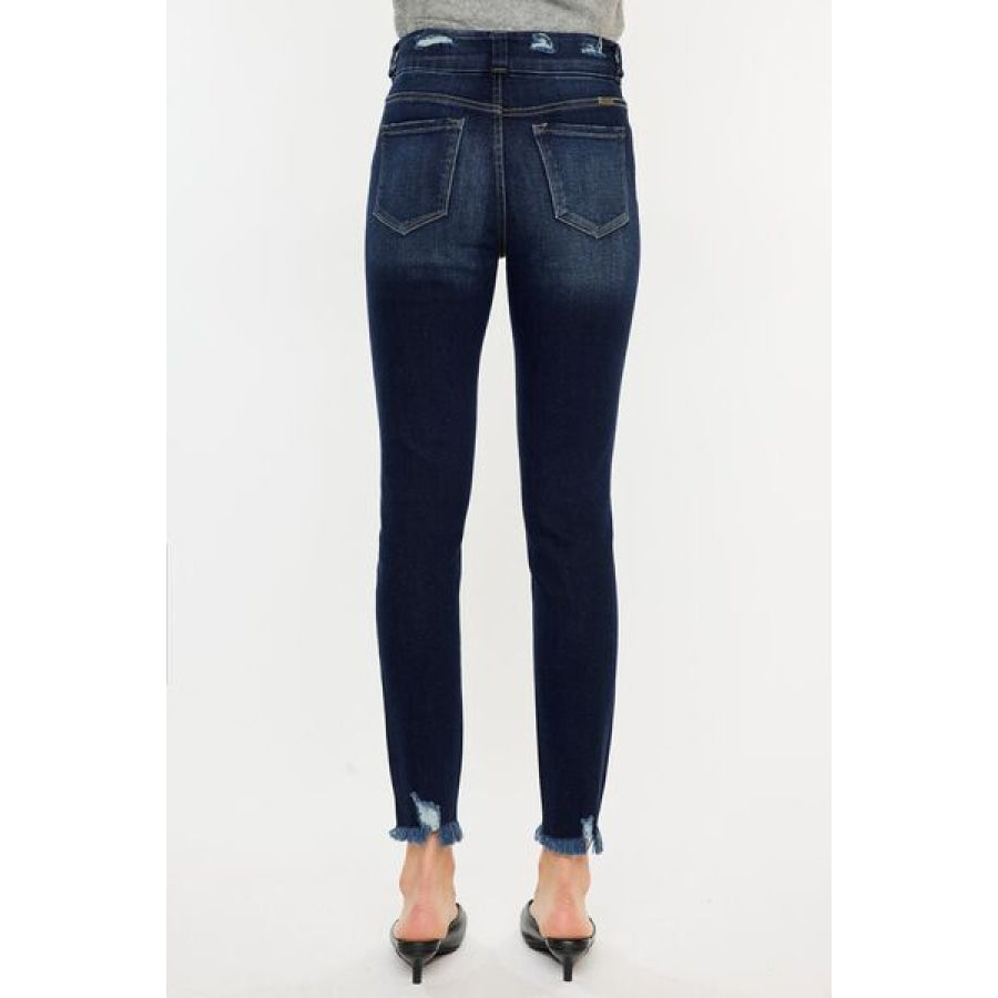 Kancan Full Size Cat’s Whiskers Raw Hem High Waist Jeans Apparel and Accessories