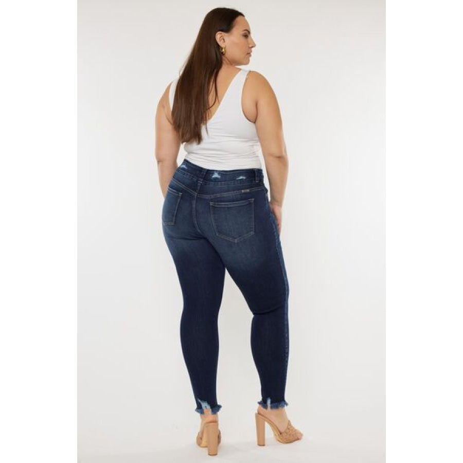 Kancan Full Size Cat’s Whiskers Raw Hem High Waist Jeans Apparel and Accessories