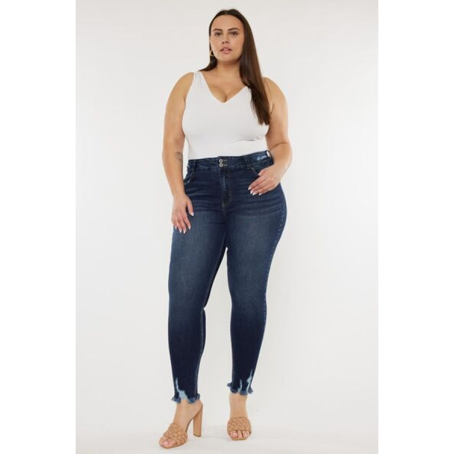 Kancan Full Size Cat’s Whiskers Raw Hem High Waist Jeans Apparel and Accessories