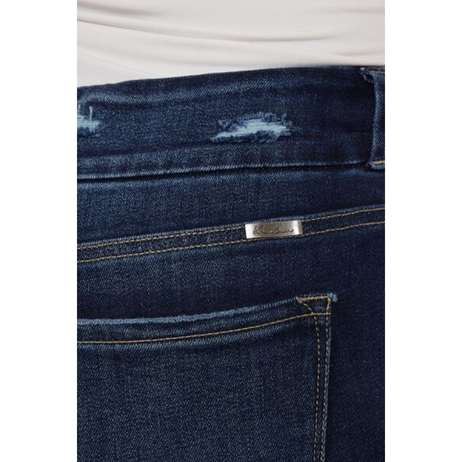 Kancan Full Size Cat’s Whiskers Raw Hem High Waist Jeans Apparel and Accessories