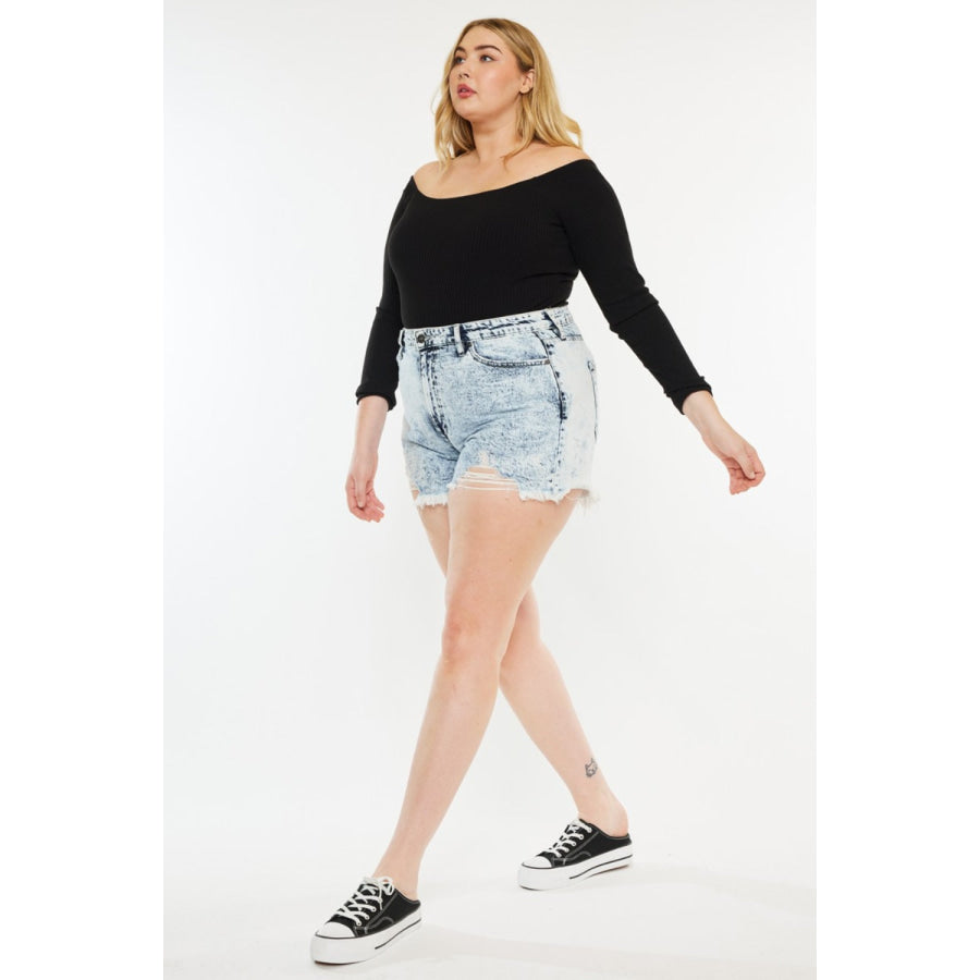 Kancan Full Size Distressed High Waist Denim Shorts Apparel and Accessories
