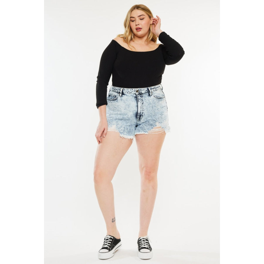 Kancan Full Size Distressed High Waist Denim Shorts Apparel and Accessories