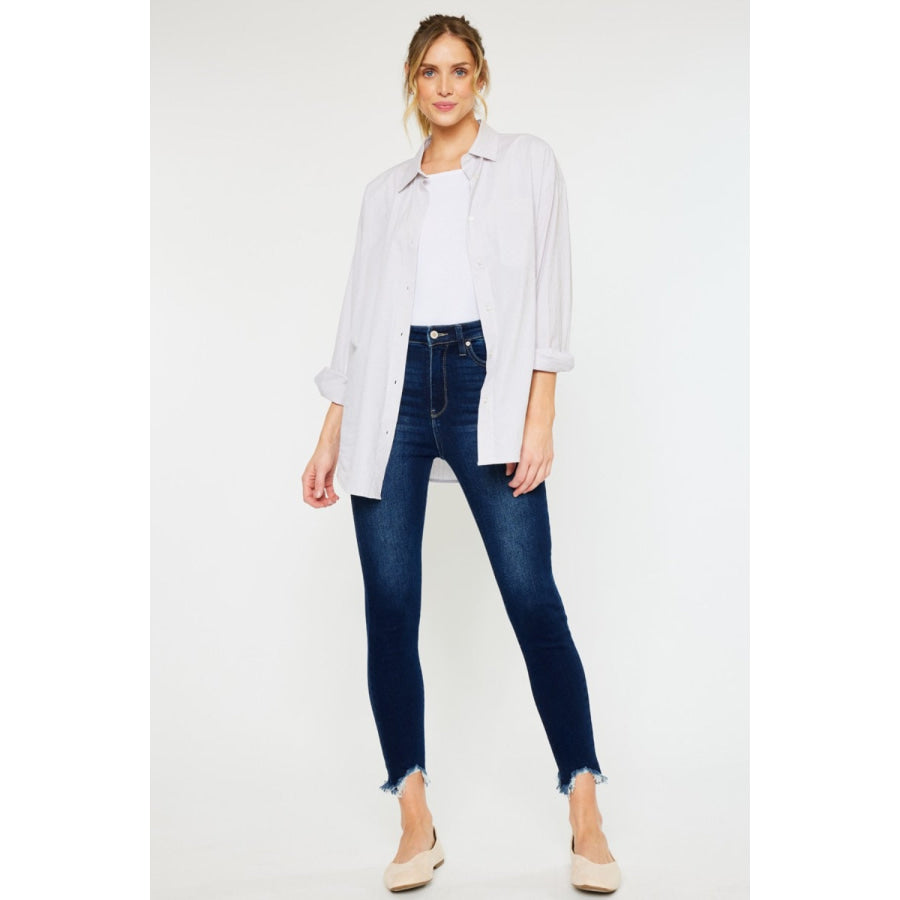 Kancan Full Size High Rise Frayed Ankle Skinny Jeans Apparel and Accessories