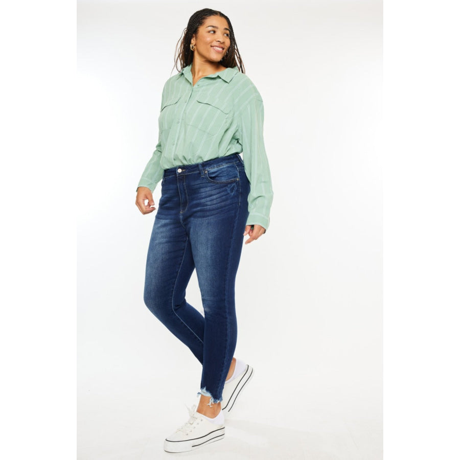 Kancan Full Size High Rise Frayed Ankle Skinny Jeans Apparel and Accessories