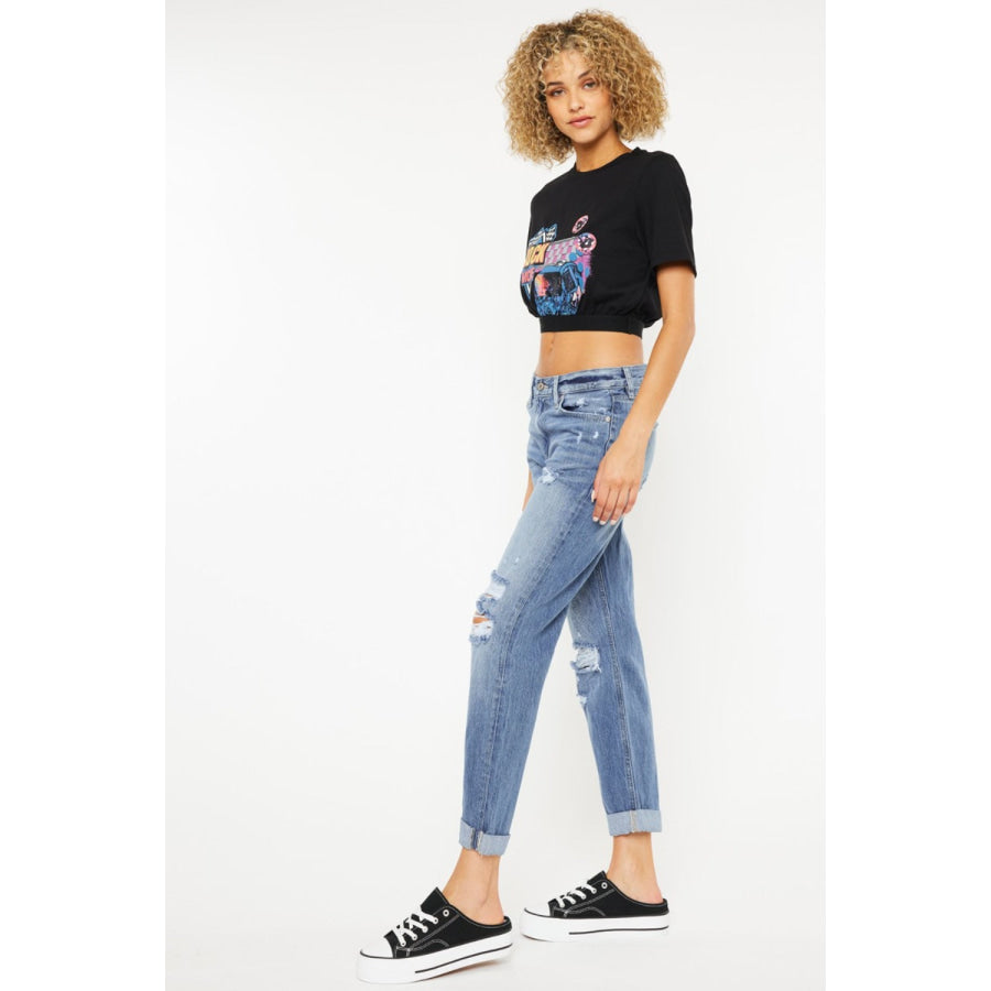 Kancan Mid Rise Distressed Straight Jeans Apparel and Accessories