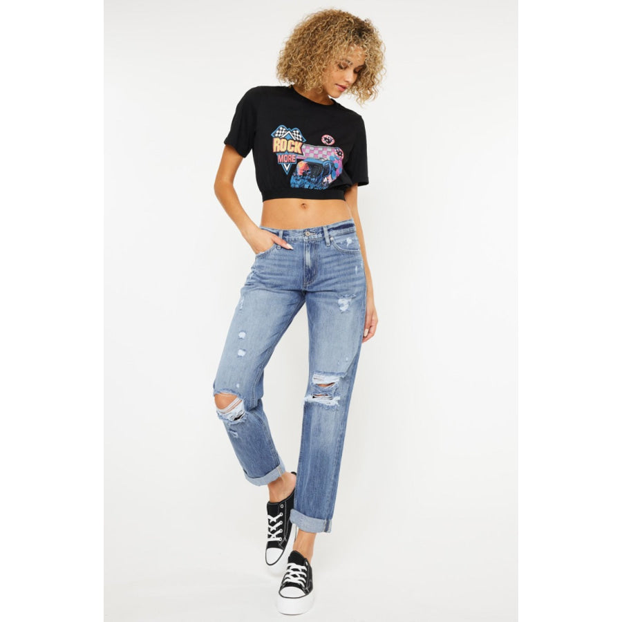 Kancan Mid Rise Distressed Straight Jeans Apparel and Accessories