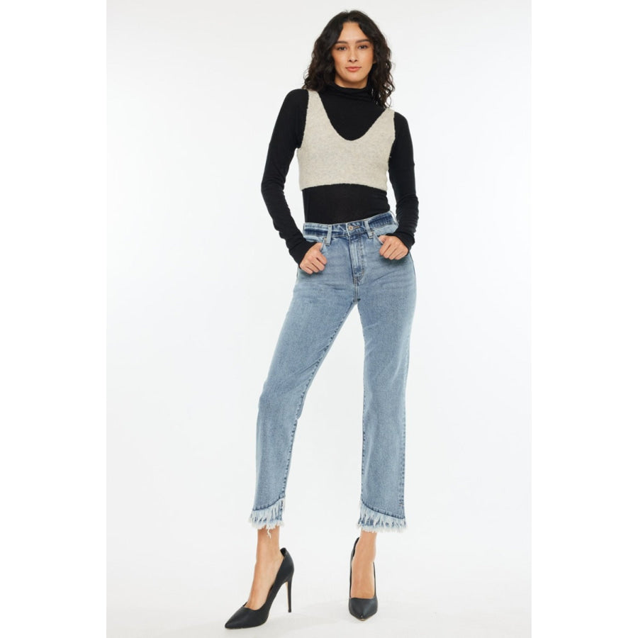 Kancan Raw Hem High Rise Straight Jeans Apparel and Accessories
