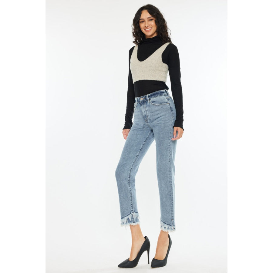 Kancan Raw Hem High Rise Straight Jeans Apparel and Accessories