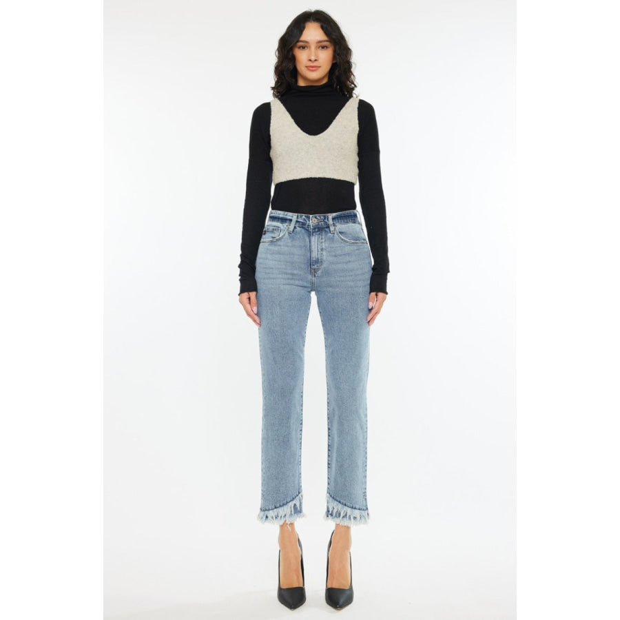Kancan Raw Hem High Rise Straight Jeans Apparel and Accessories