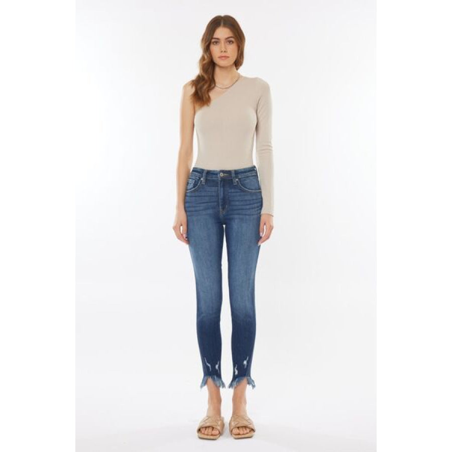 Kancan Raw Hem High Waist Cropped Jeans Apparel and Accessories