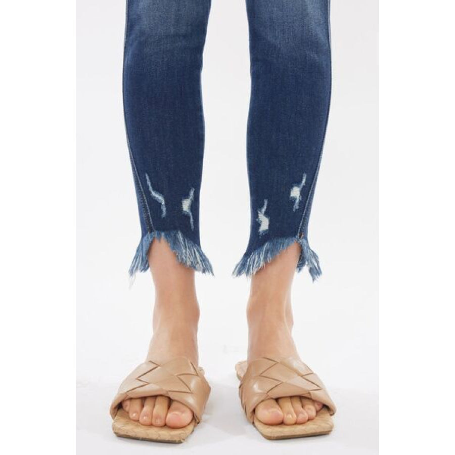 Kancan Raw Hem High Waist Cropped Jeans Apparel and Accessories