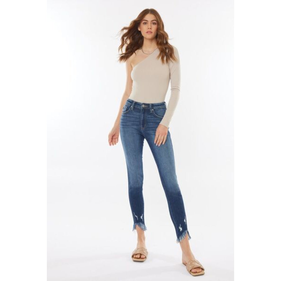 Kancan Raw Hem High Waist Cropped Jeans Apparel and Accessories