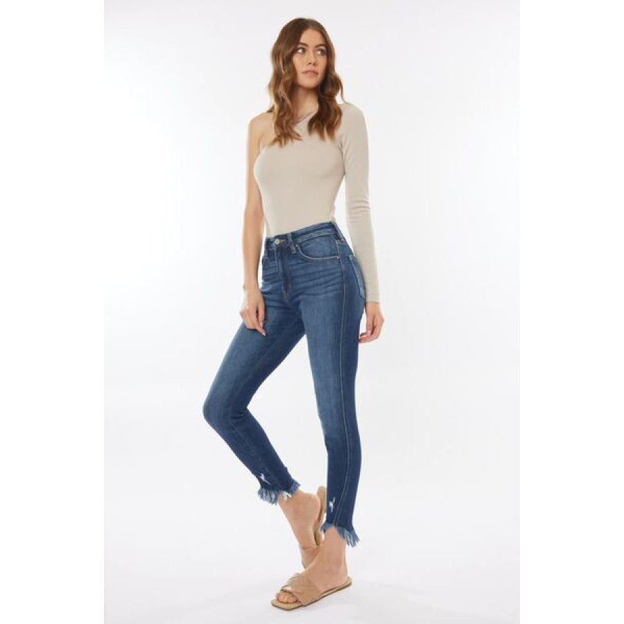 Kancan Raw Hem High Waist Cropped Jeans Apparel and Accessories