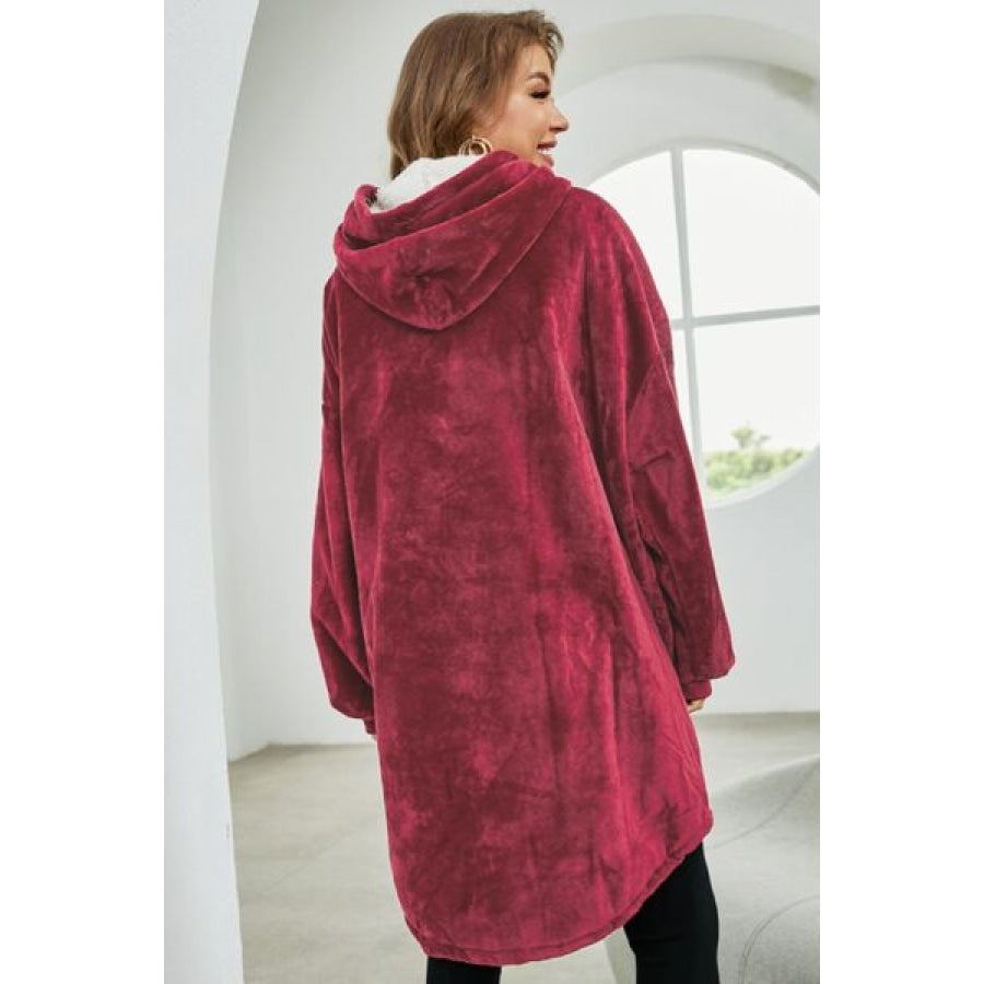 Kangaroo Pocket Dropped Shoulder Hoodie Deep Red / S Apparel and Accessories
