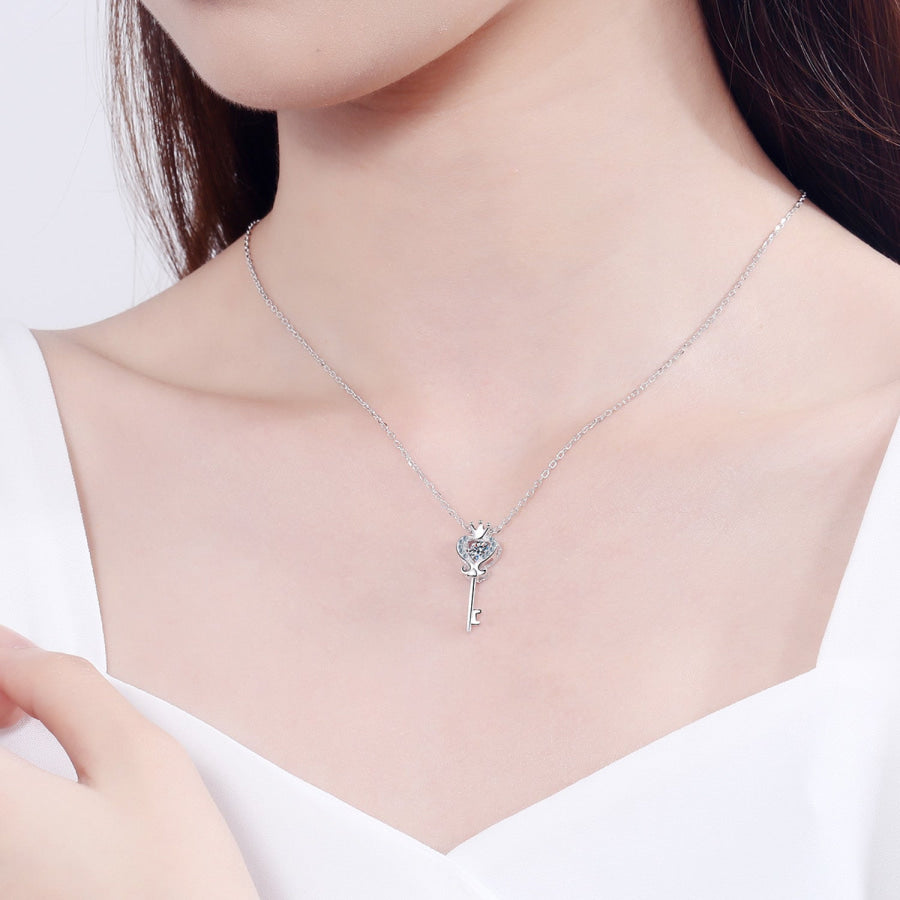 Key Shape Moissanite 925 Sterling Silver Necklace Silver / One Size Apparel and Accessories