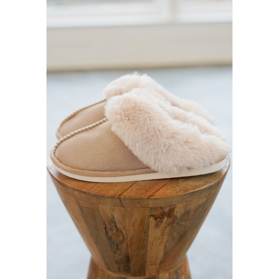 Khaki Cut and Sew Faux Suede Plush Lined Slippers Shoes & Bags/Slippers