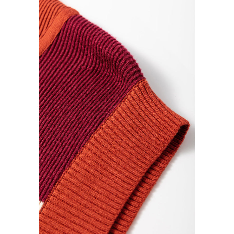 Khaki Stripe Color Block Quarter Zip Collar Short Sleeve Sweater Dress Sweaters & Cardigans/Sweater Dresses