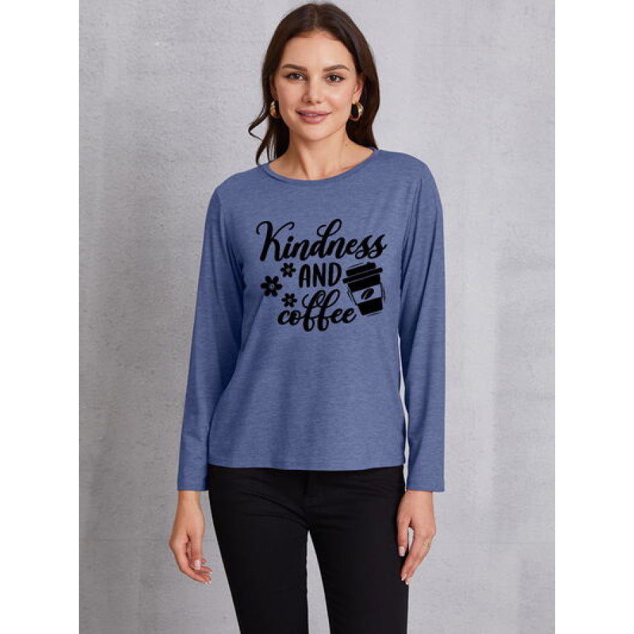 KINDNESS AND COFFEE Round Neck T - Shirt Dusty Blue / S Apparel Accessories