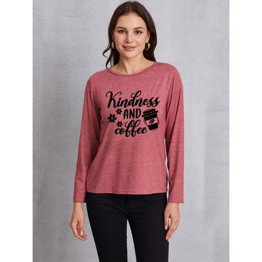KINDNESS AND COFFEE Round Neck T - Shirt Light Mauve / S Apparel Accessories