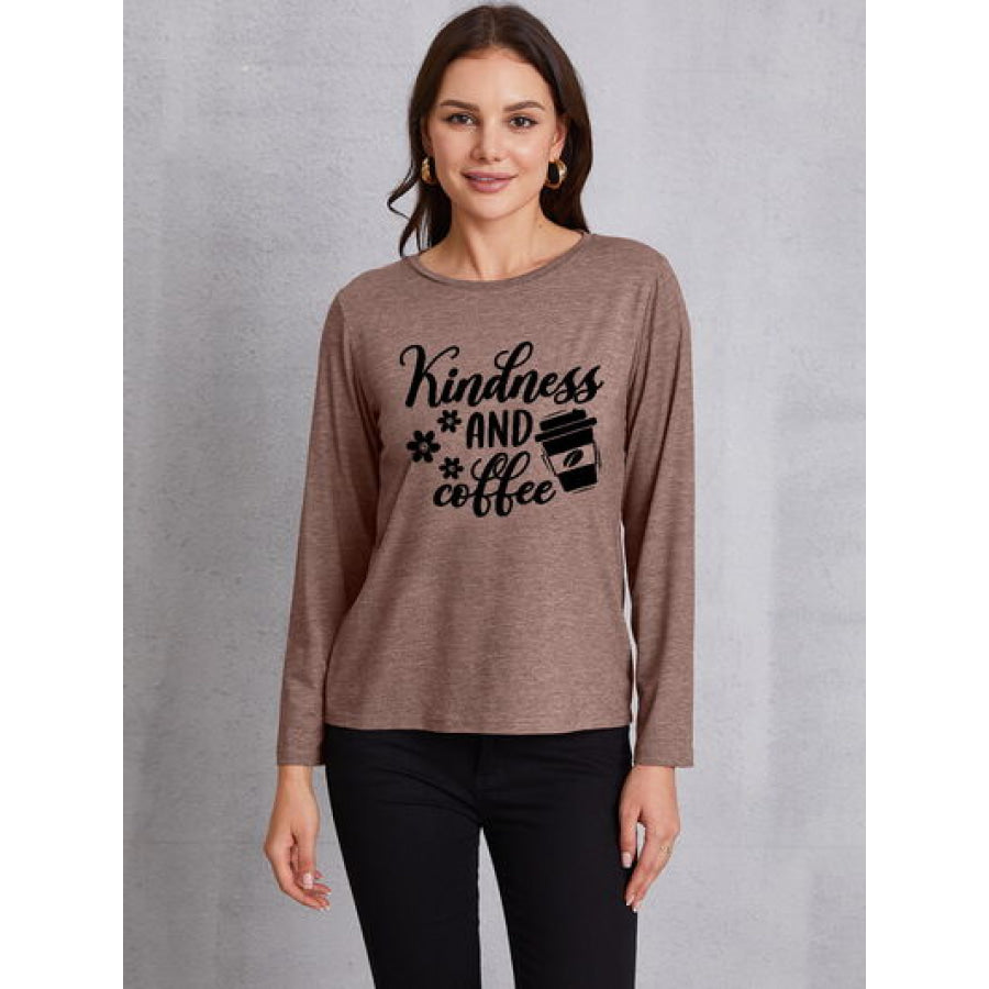 KINDNESS AND COFFEE Round Neck T - Shirt Mocha / S Apparel Accessories
