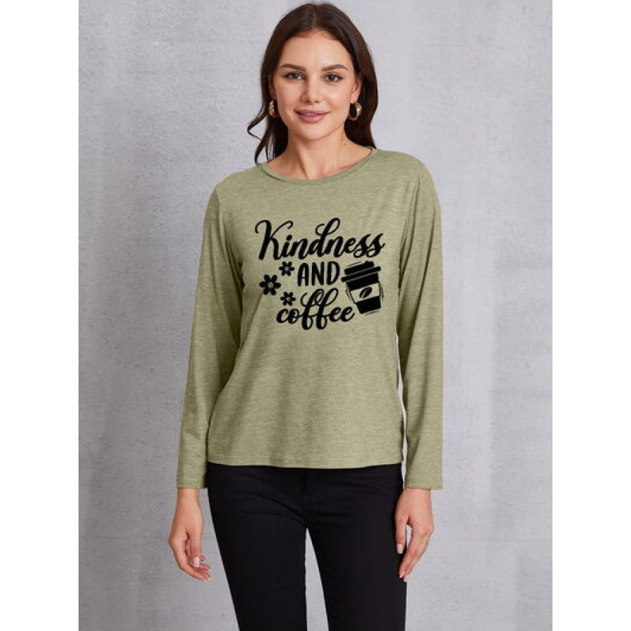 KINDNESS AND COFFEE Round Neck T - Shirt Sage / S Apparel Accessories