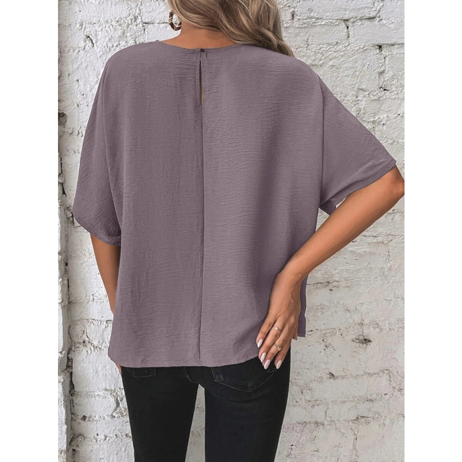 Knotted Round Neck Half Sleeve Blouse Apparel and Accessories
