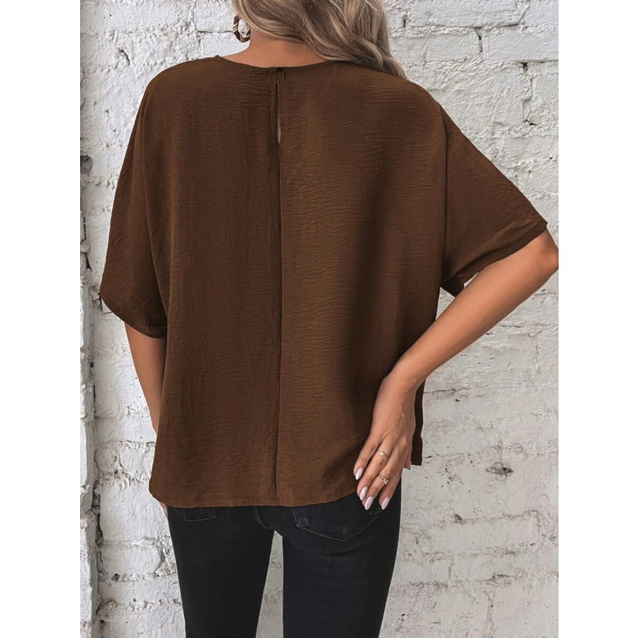 Knotted Round Neck Half Sleeve Blouse Apparel and Accessories
