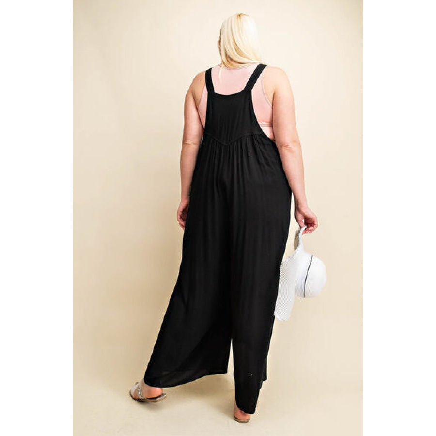 Kori America Full Size Sleeveless Ruched Wide Leg Overalls Apparel and Accessories