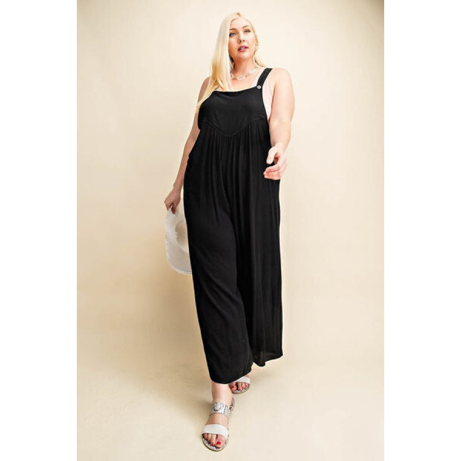 Kori America Full Size Sleeveless Ruched Wide Leg Overalls Apparel and Accessories
