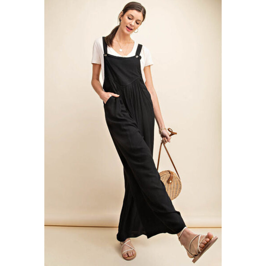 Kori America Full Size Sleeveless Ruched Wide Leg Overalls Apparel and Accessories