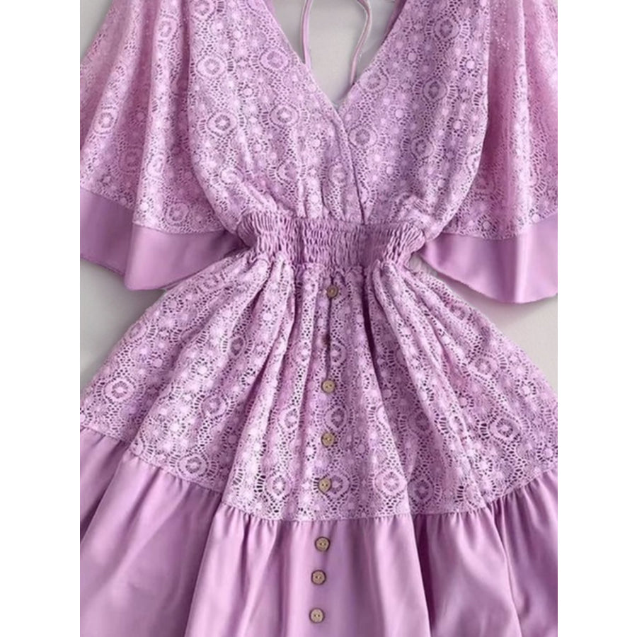 Lace Cutout Half Sleeve Mini Dress Apparel and Accessories