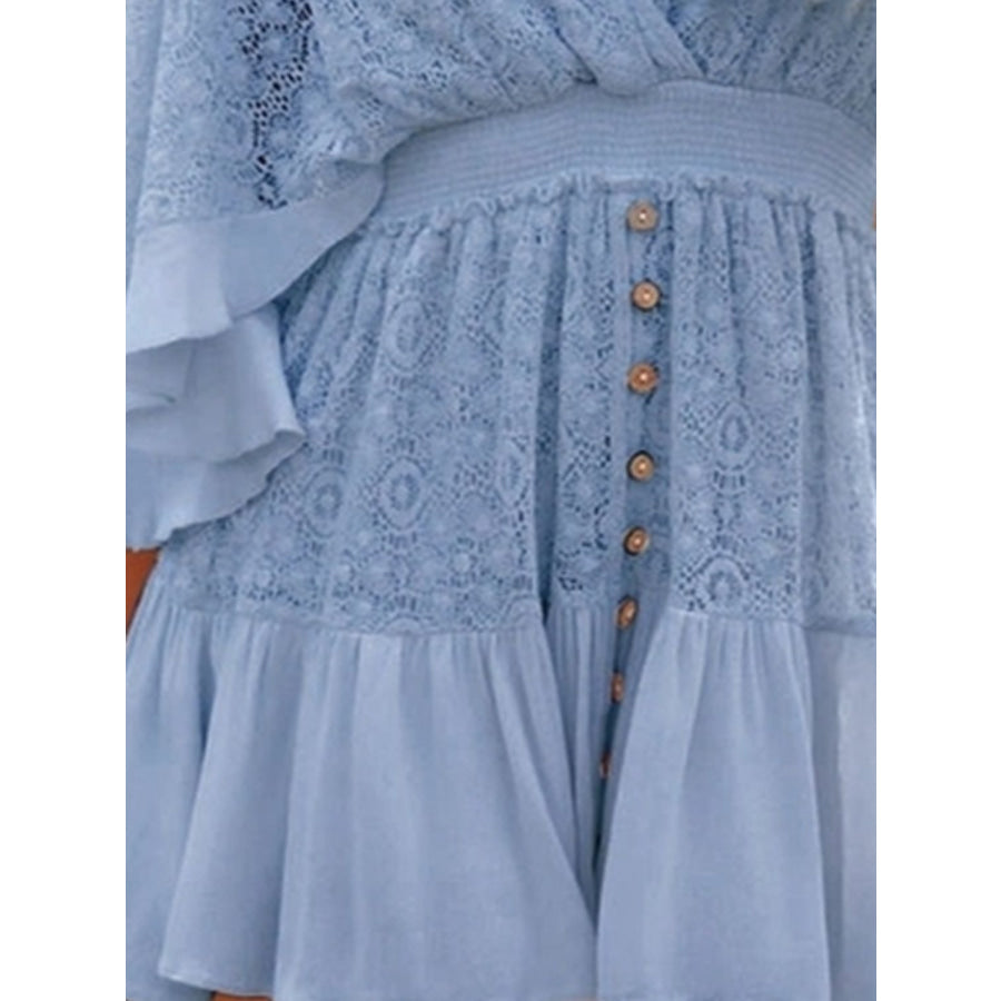 Lace Cutout Half Sleeve Mini Dress Apparel and Accessories