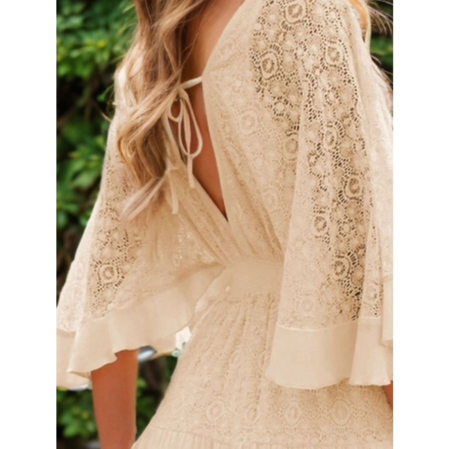 Lace Cutout Half Sleeve Mini Dress Apparel and Accessories