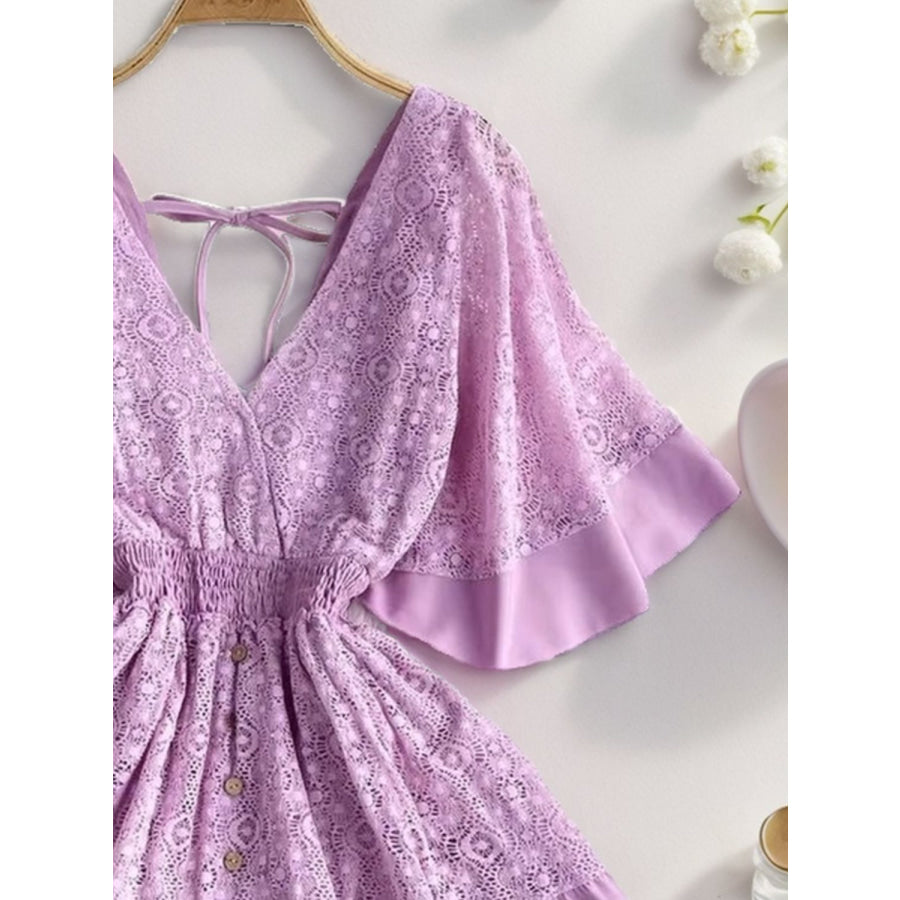 Lace Cutout Half Sleeve Mini Dress Apparel and Accessories