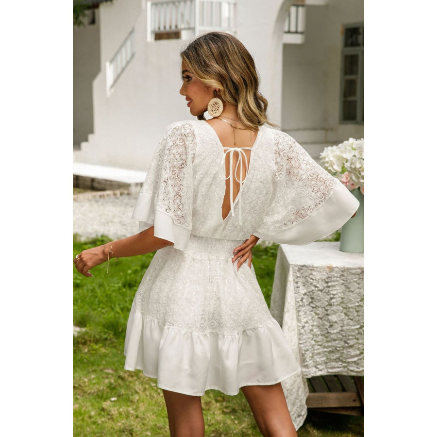 Lace Cutout Surplice Half Sleeve Dress Apparel and Accessories