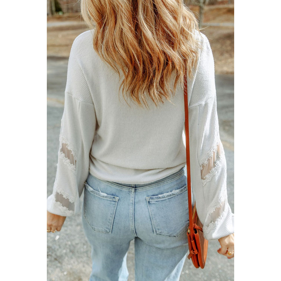 Lace Detail Drop Sleeve Ribbed Top Apparel and Accessories