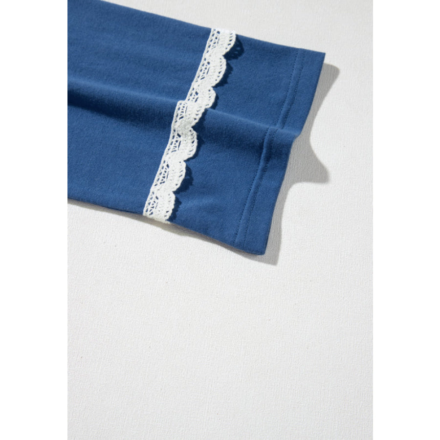 Lace Detail Geometric Round Neck Long Sleeve Top Apparel and Accessories