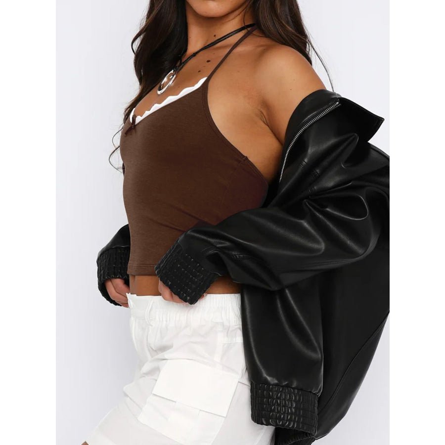 Lace Detail Halter Neck Cami Apparel and Accessories