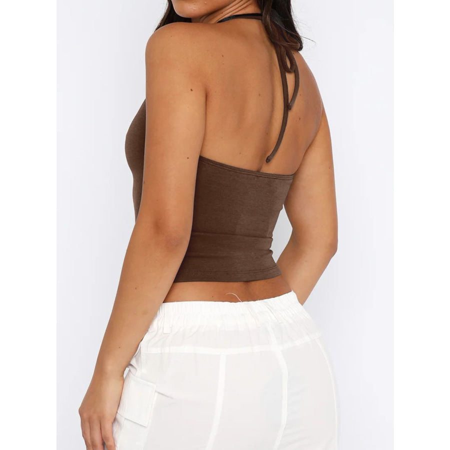 Lace Detail Halter Neck Cami Chocolate / XS Apparel and Accessories