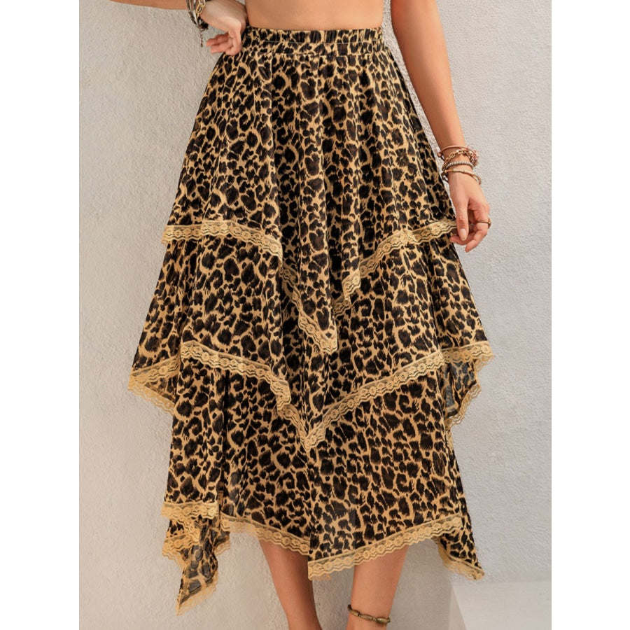 Lace Detail Layered Printed Skirt Apparel and Accessories