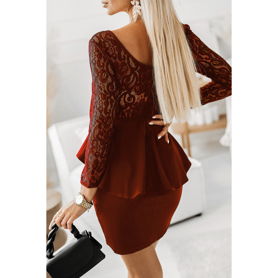 Lace Detail Long Sleeve Mini Dress Apparel and Accessories
