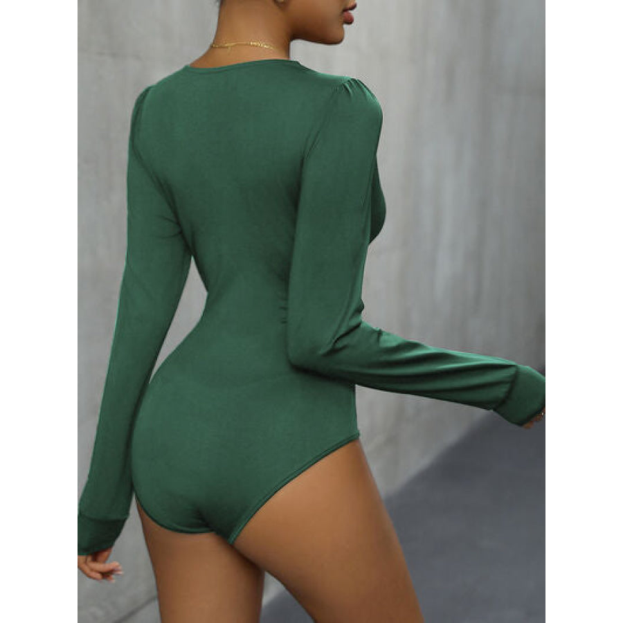 Lace Detail Plunge Long Sleeve Bodysuit Apparel and Accessories