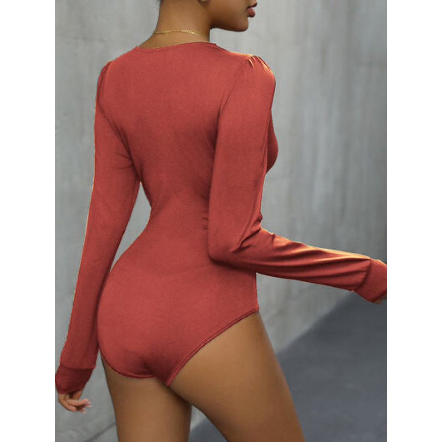 Lace Detail Plunge Long Sleeve Bodysuit Apparel and Accessories