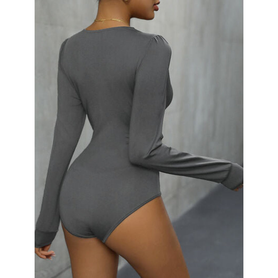 Lace Detail Plunge Long Sleeve Bodysuit Apparel and Accessories