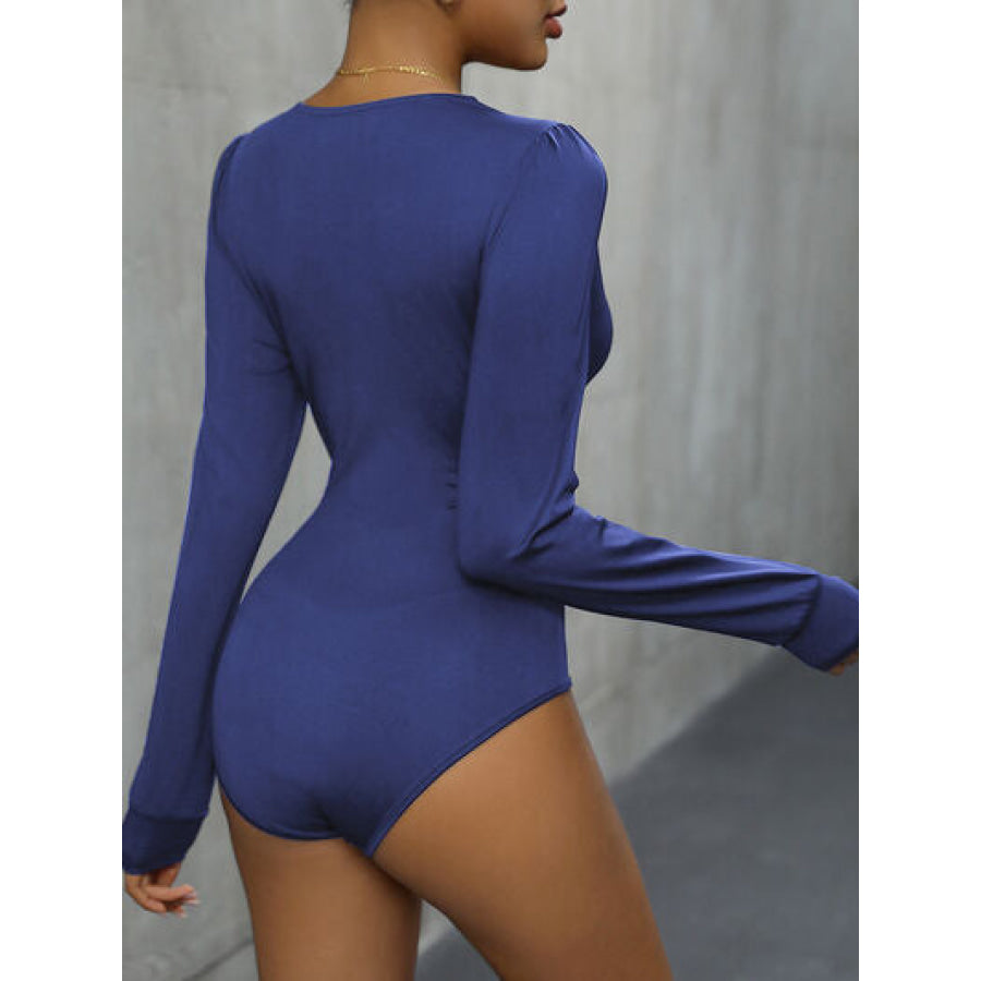 Lace Detail Plunge Long Sleeve Bodysuit Apparel and Accessories